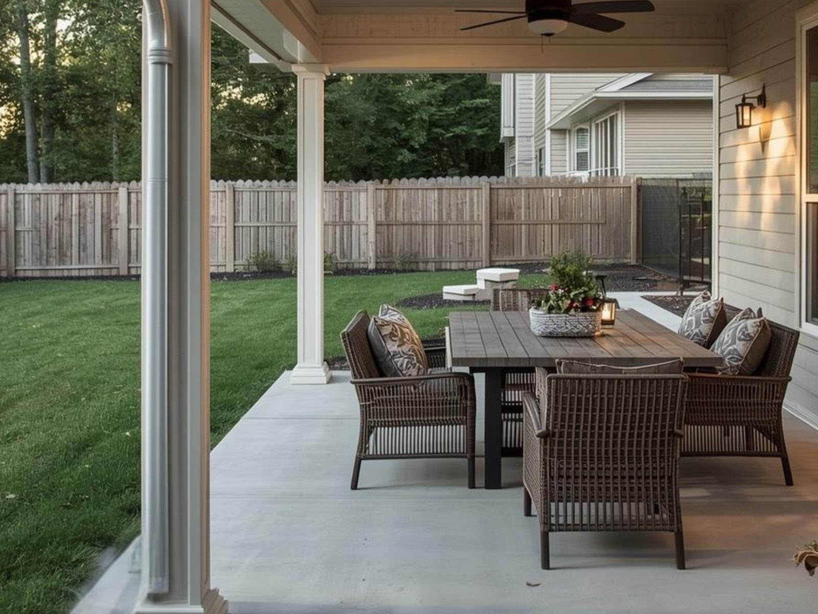 Backyard of a Nolensville Tennessee home with outdoor living space and fenced yard