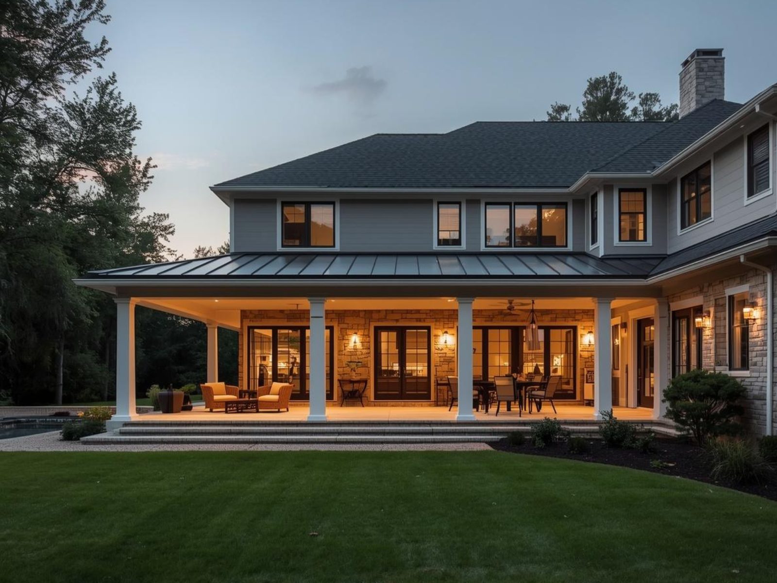 Backyard of a Brentwood Tennessee home with landscaped yard and outdoor living space