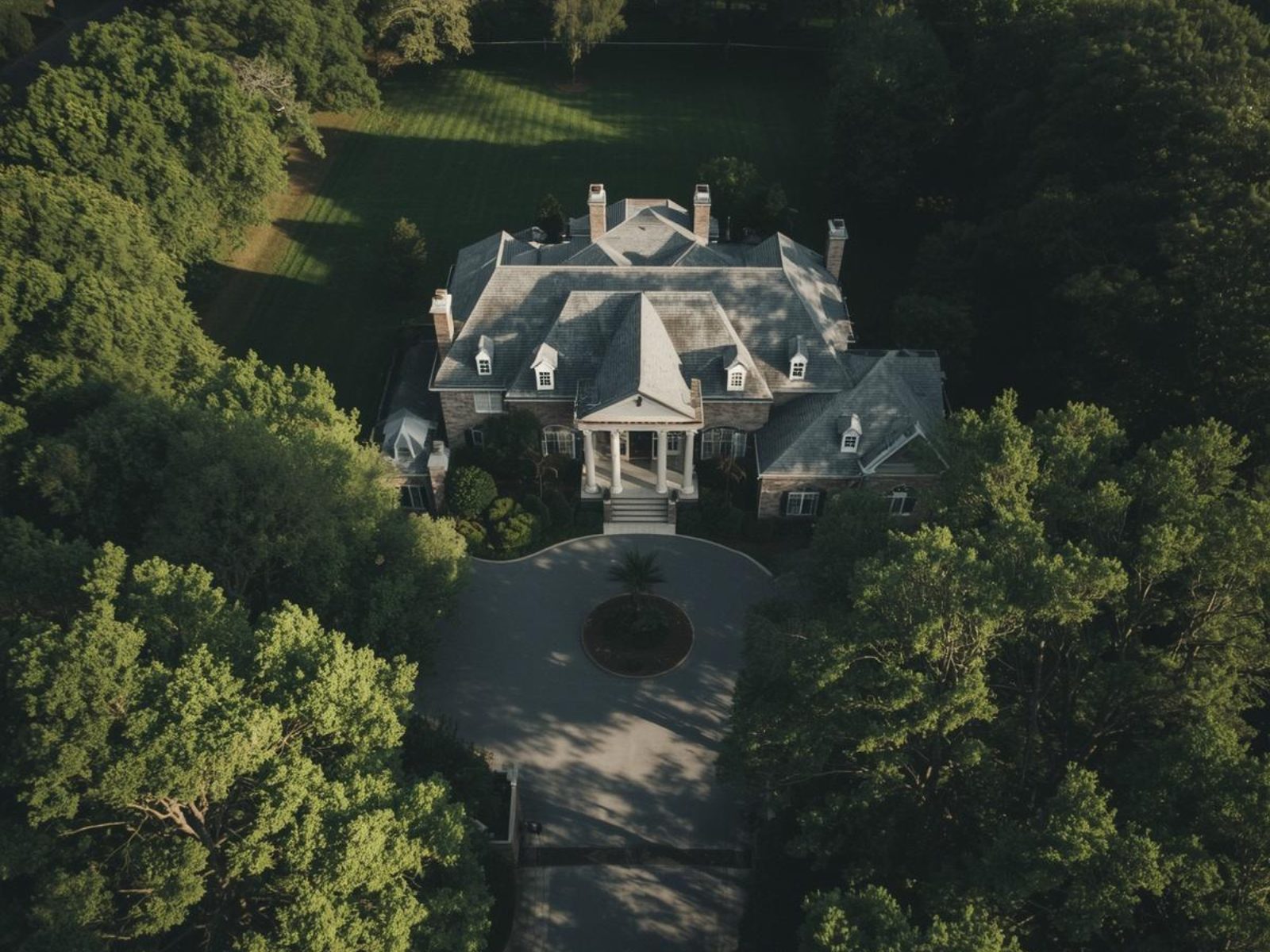 Estate-style home in Belle Meade Nashville with mature trees and large lot