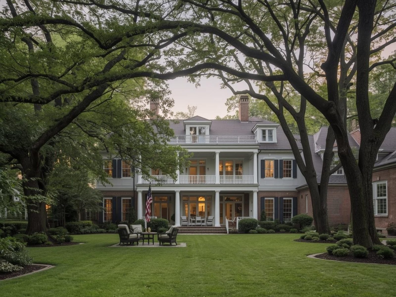 Private backyard of a Belle Meade Nashville home with landscaped outdoor space