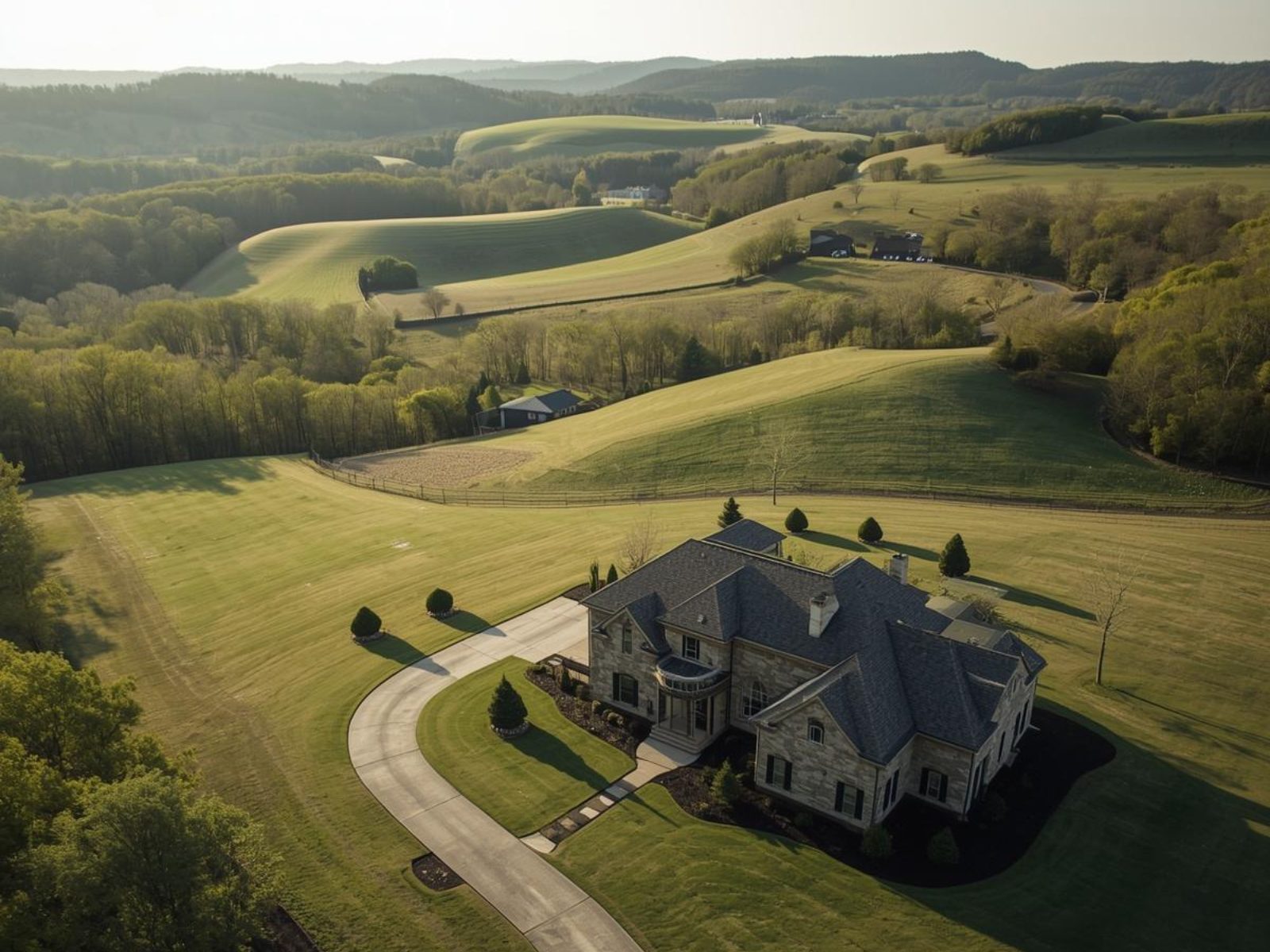 Estate home in Arrington Tennessee with rolling hills and expansive land