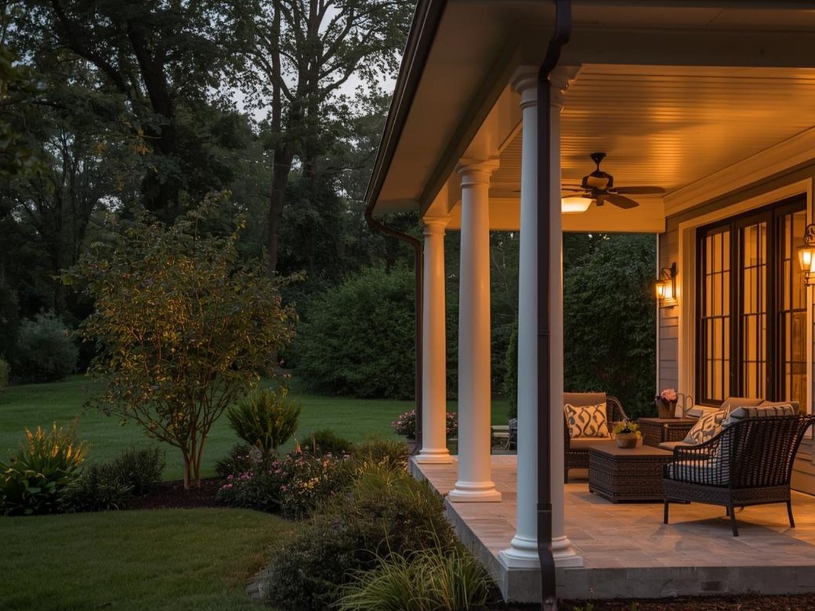 Backyard of a Franklin Tennessee home with outdoor living space and greenery